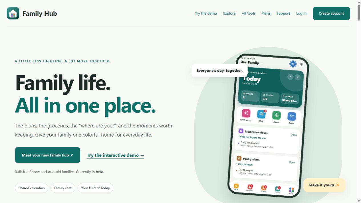 Family Hub website preview
